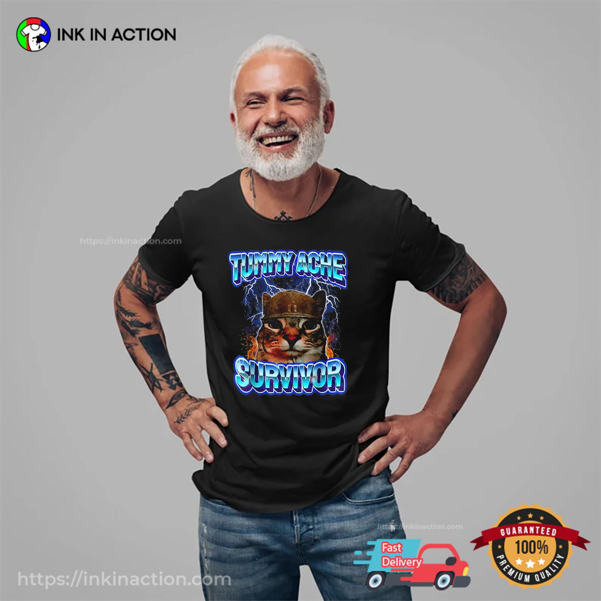 Tummy Ache Survivor Funny Cat Meme T-shirt