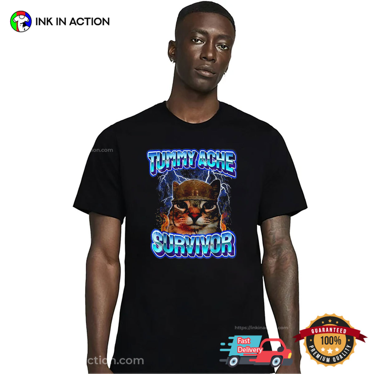 Tummy Ache Survivor Funny Cat Meme T-shirt