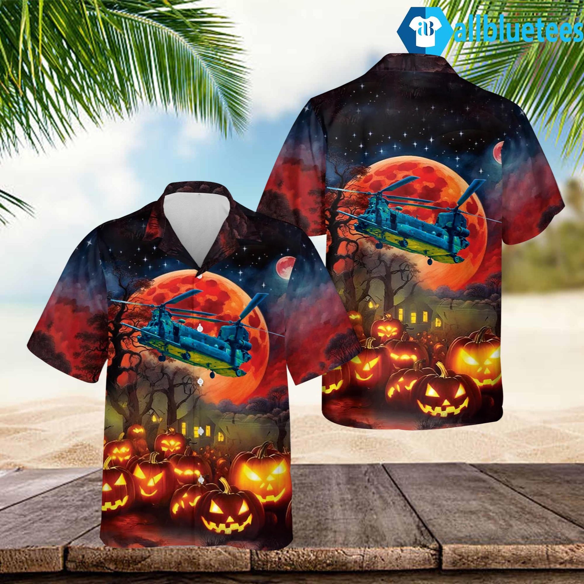 US Army Boeing CH 47 Chinook Halloween Hawaiian Shirt