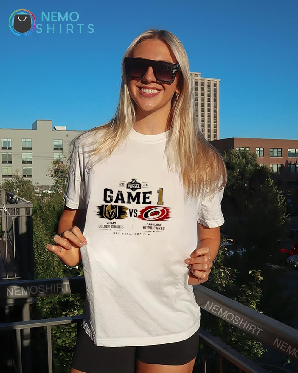 Vegas Golden Knights vs Carolina Hurricanes 2026 Stanley Cup Final Game 1 logos shirt