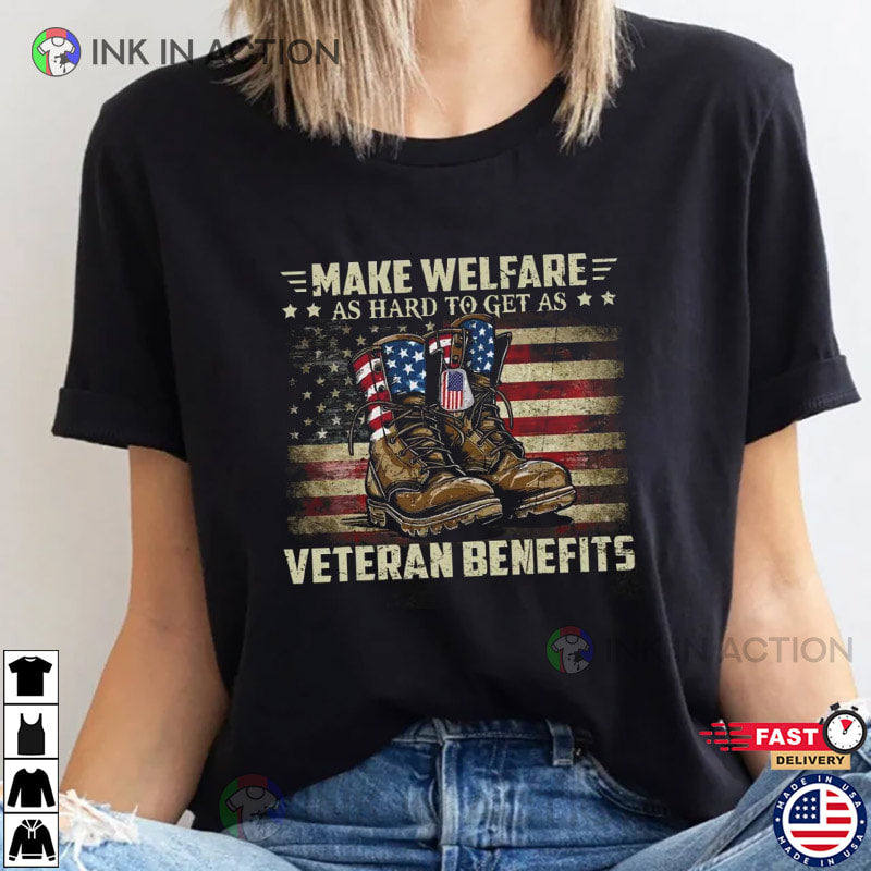 Veteran Benefits, Military Boots American Flag Shirt
