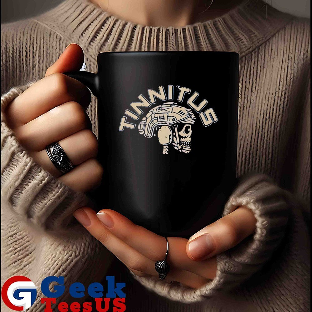Veteran with a sign tinnitus skull shirt