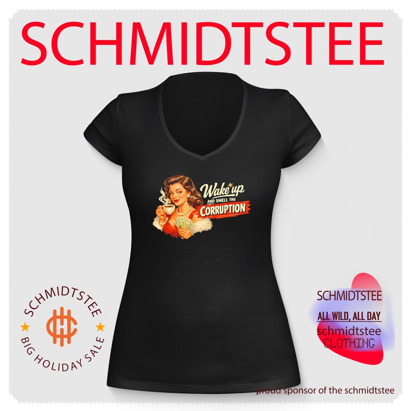 Wake up and smell the corruption lady holding coffee graphic shirt