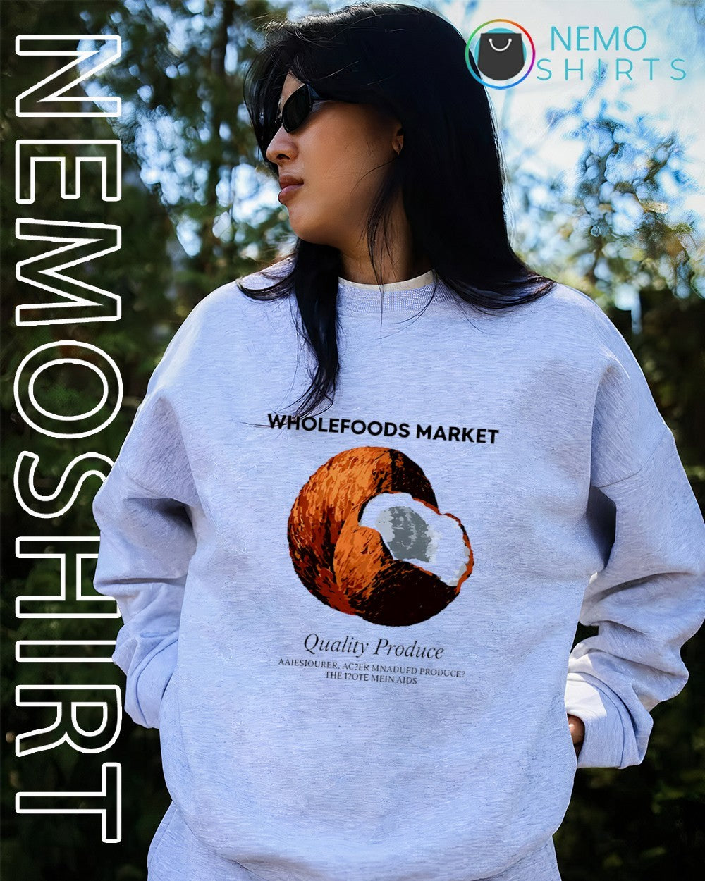 Wholefoods Market Quality Produce cracked coconut shirt