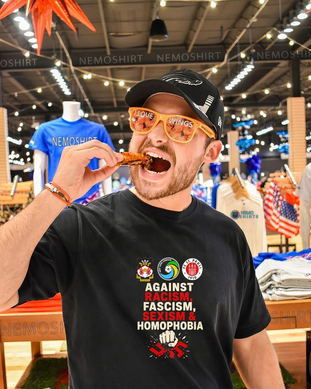 Wrexham AFC New York Cosmos FC St. Pauli against racism fascism sexism and homophobia shirt