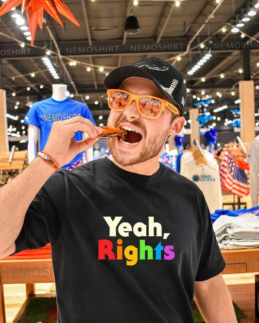 Yeah rights rainbow LGBT pride text shirt
