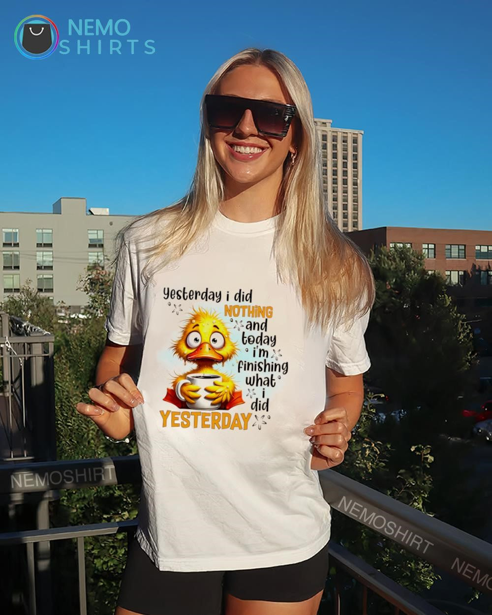 Yesterday I did nothing and today I’m finishing what I did yesterday cartoon duck shirt