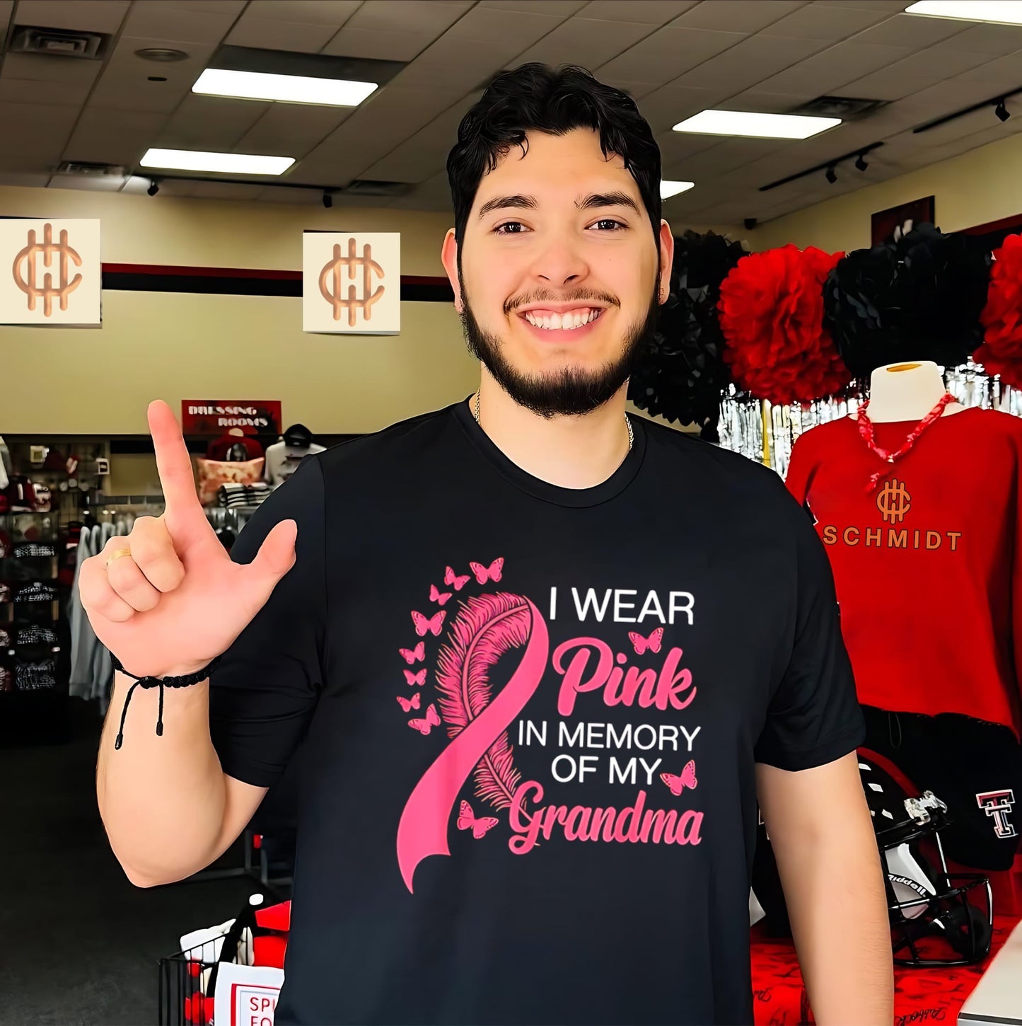 I wear pink in memory of my grandma pink ribbon breast cancer awareness shirt