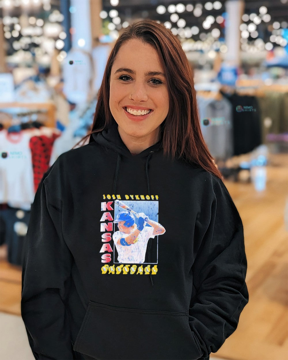 Joshua Dykhoff Kansas Jayhawks baseball player retro graphic shirt