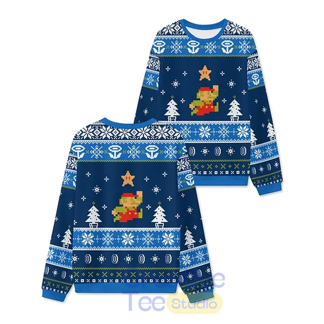 Super Mario Pixel Christmas Ugly Sweater