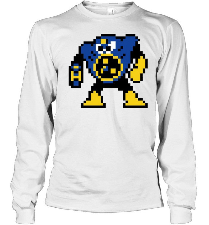 Blue robot pixel art Mega Man style Unisex T-Shirt