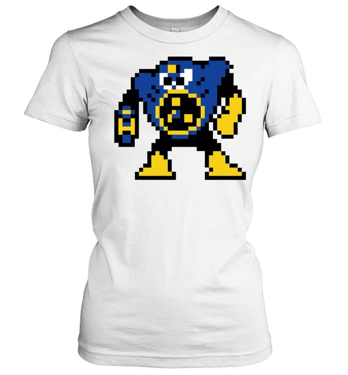 Blue robot pixel art Mega Man style Unisex T-Shirt