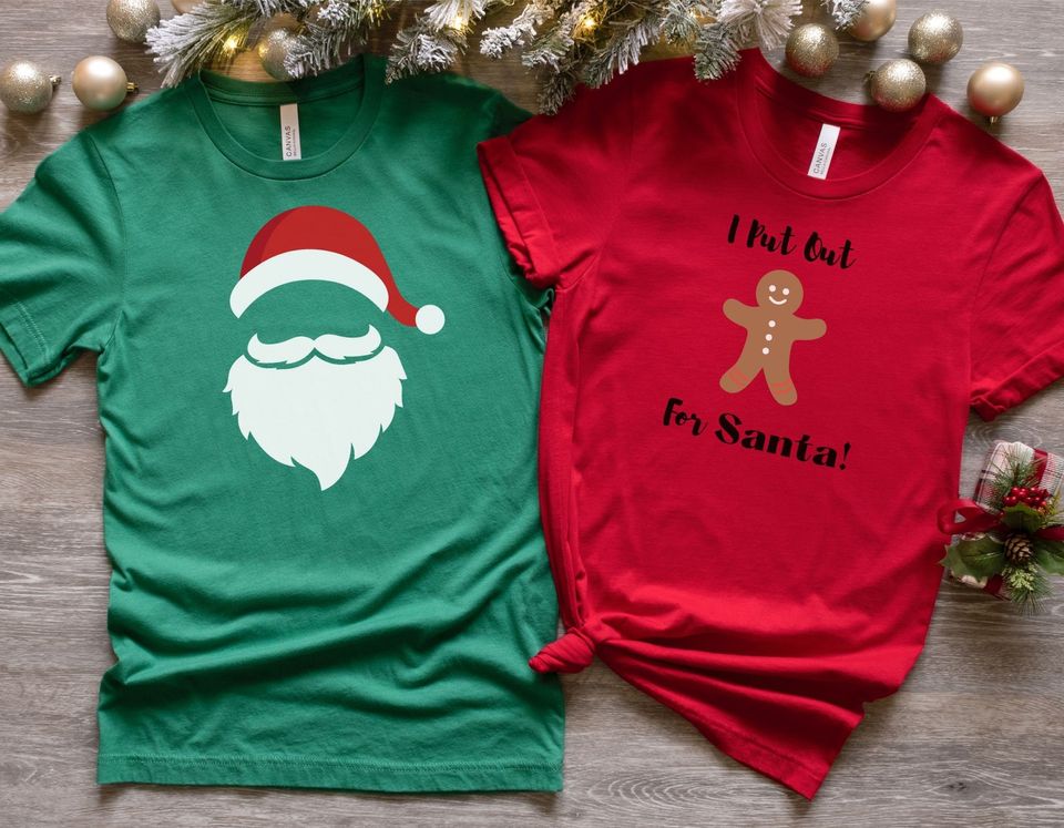 Couples Matching Christmas Shirts | Santa -  His and Hers Couples Christmas T-shirts