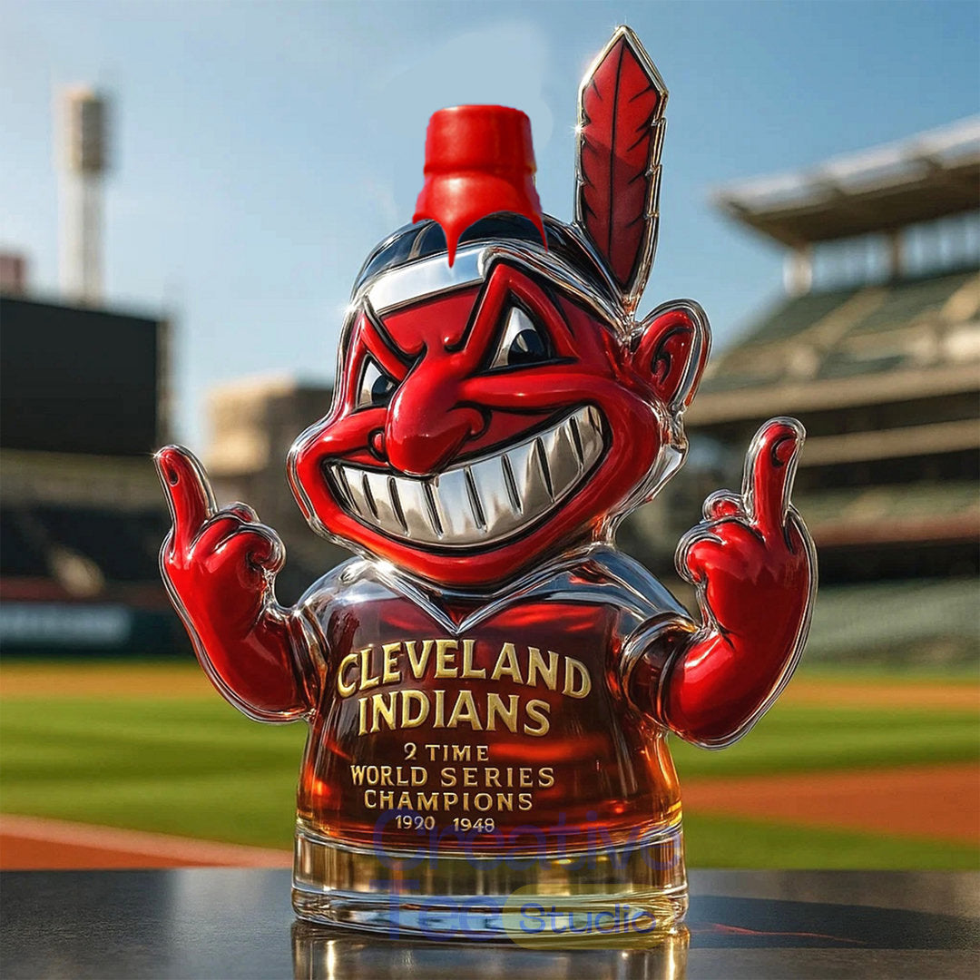 Cleveland Indians Chief Wahoo 2-Time World Series Champions Whiskey Bottle