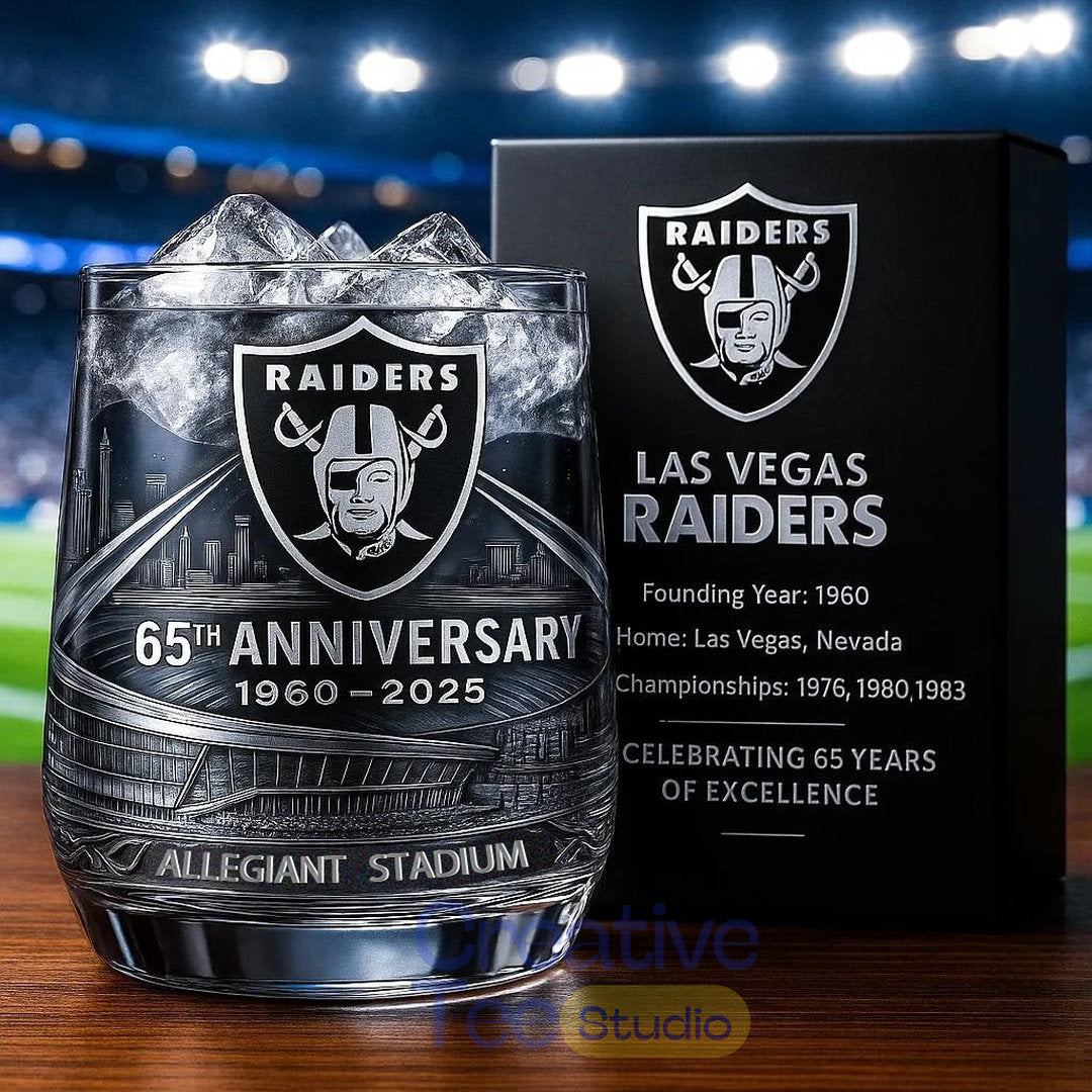 Las Vegas Raiders 65th Anniversary Whiskey Glass