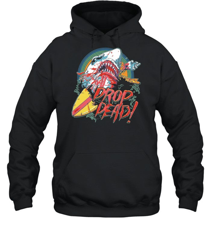 Drop Dead shark attack surfboard Unisex T-Shirt