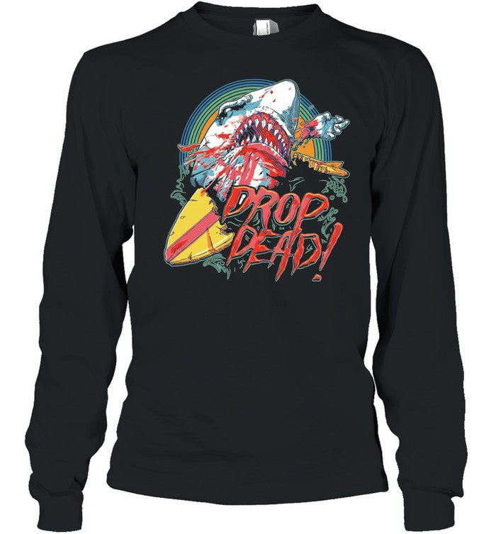 Drop Dead shark attack surfboard Unisex T-Shirt
