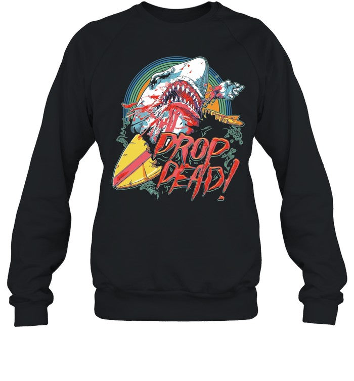 Drop Dead shark attack surfboard Unisex T-Shirt
