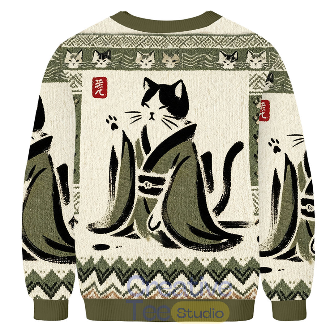 Japanese Black Cat Ugly Christmas Sweater