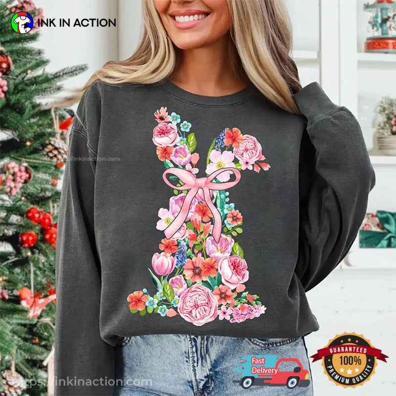 Easter Flowers Floral Bunny Holiday Shirt