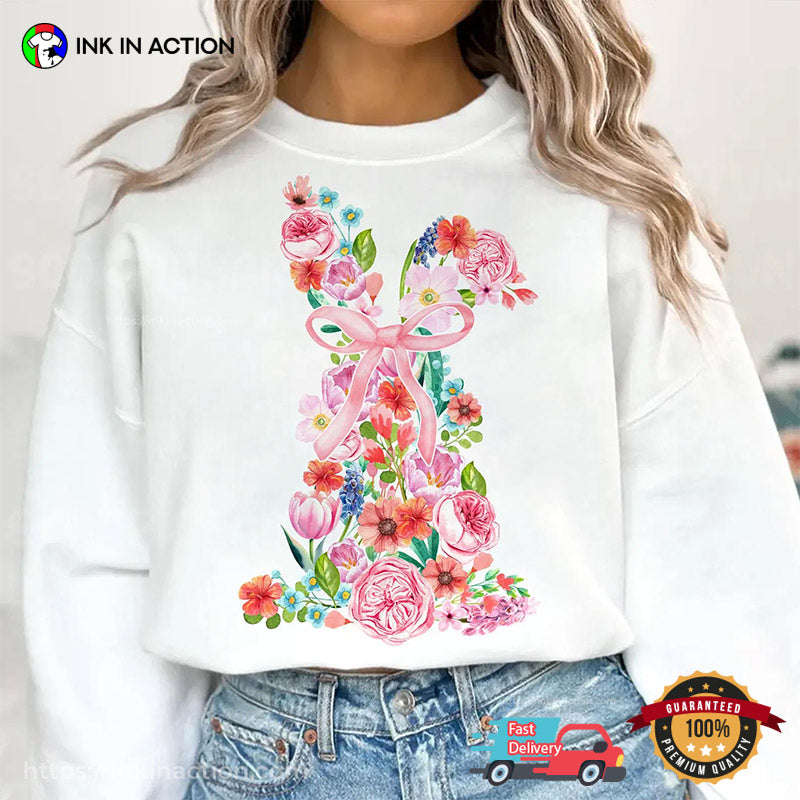 Easter Flowers Floral Bunny Holiday Shirt