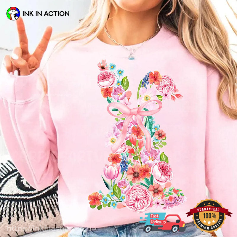 Easter Flowers Floral Bunny Holiday Shirt