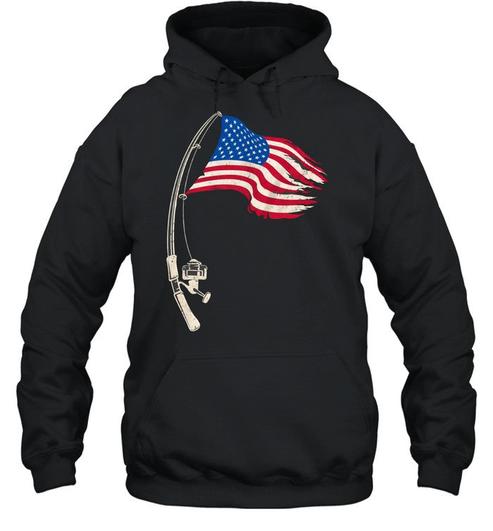 Fishing American Flag Fisherman Patriotic Day 4th Of July Unisex T-Shirt
