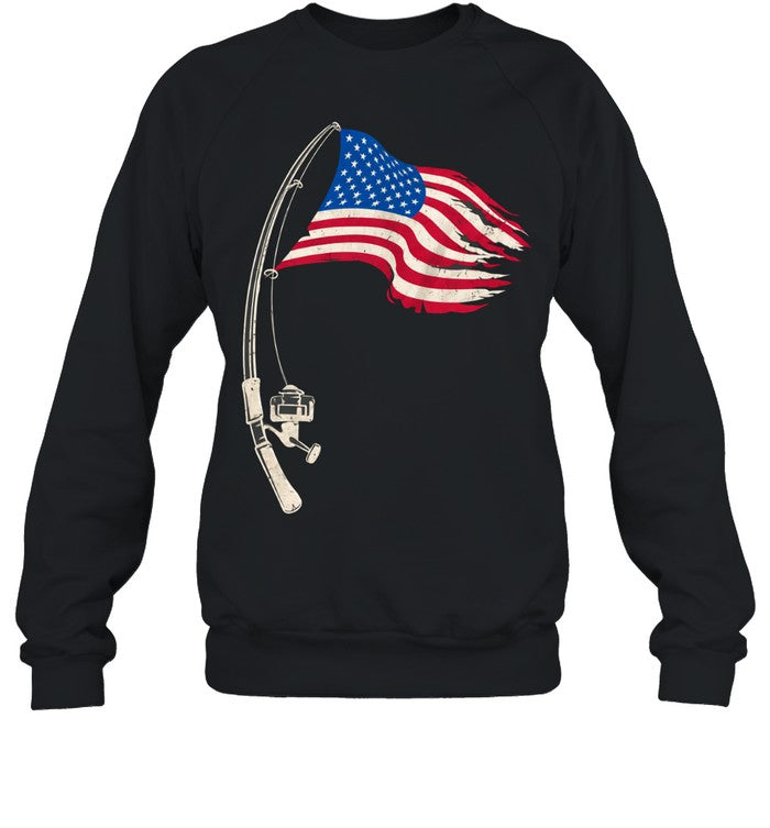 Fishing American Flag Fisherman Patriotic Day 4th Of July Unisex T-Shirt