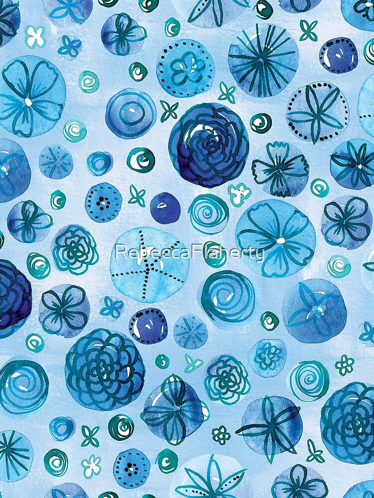 Flowers in Circles | Original Blue by RebeccaFlaherty