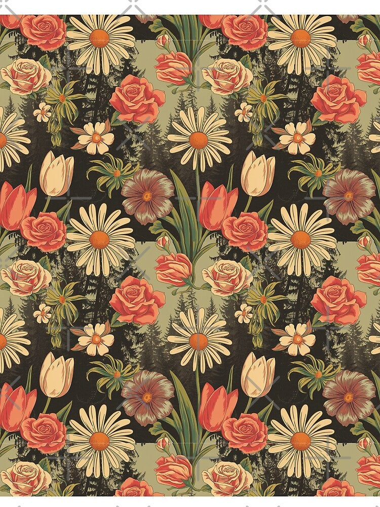 warm ‘70s tones floral pattern with various flowers by TulipaGraphics