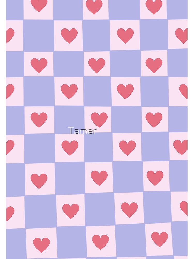 Y2K Aesthetic Pink Hearts & Lavender Checkerboard Pattern by Tamer ⭐⭐⭐⭐⭐