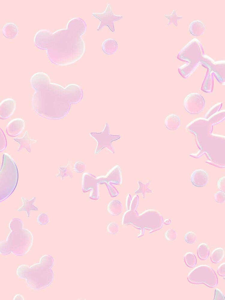 Soft Pastel Pink Rabbit | Star and Heart All Over Print by Rawafi Art Studio