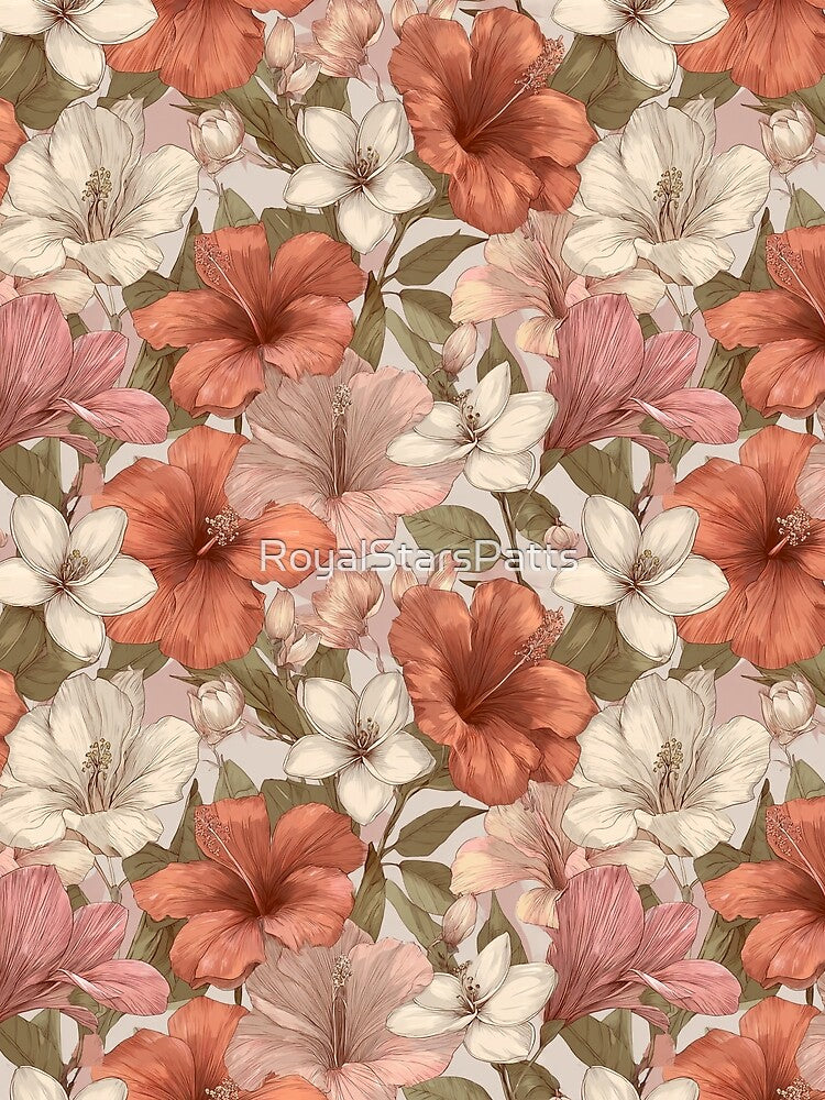 Soft Tropical Flower  - Birth Flower Motif  - Birthday Gift Ideas by RoyalStarsPatts