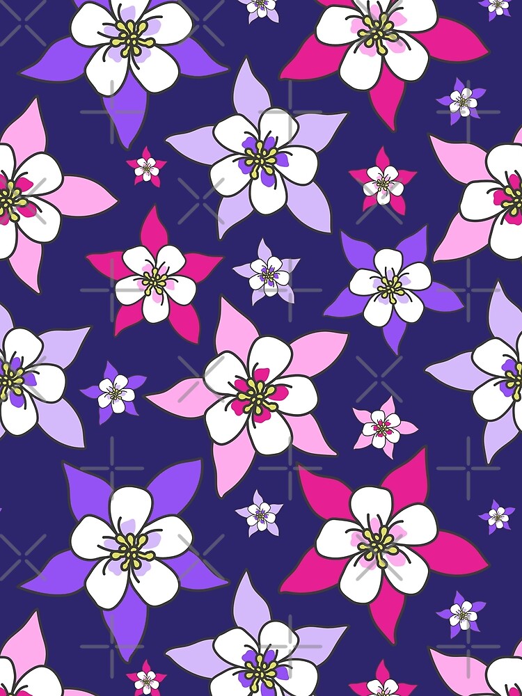 Columbine Flower Dark Blue Pattern by thecooltable