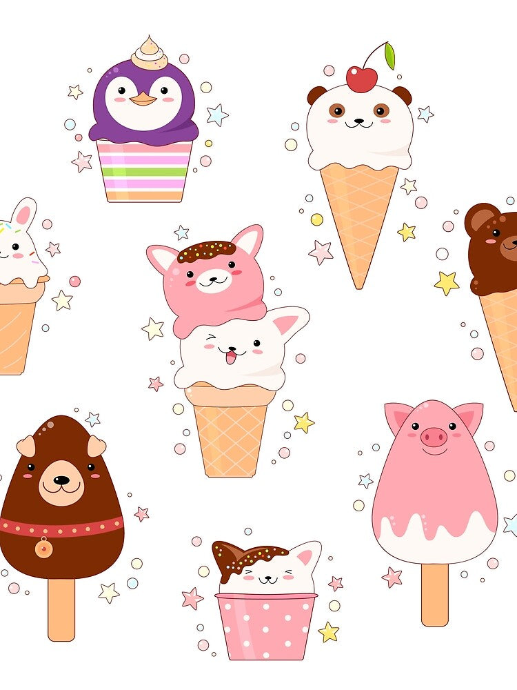 Cute Kawaii Animal Ice Cream by Bridgette  O'Neill