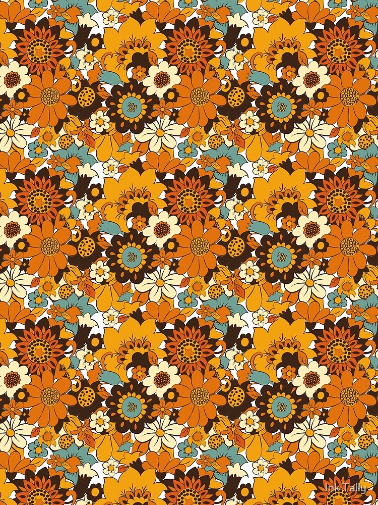 70s 60s retro Flower Power, Floral Pattern by Ink Tally