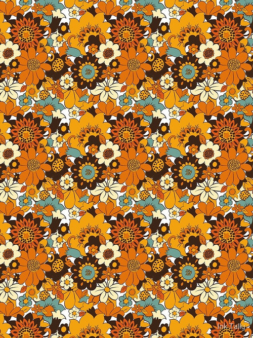 70s 60s retro Flower Power, Floral Pattern by Ink Tally