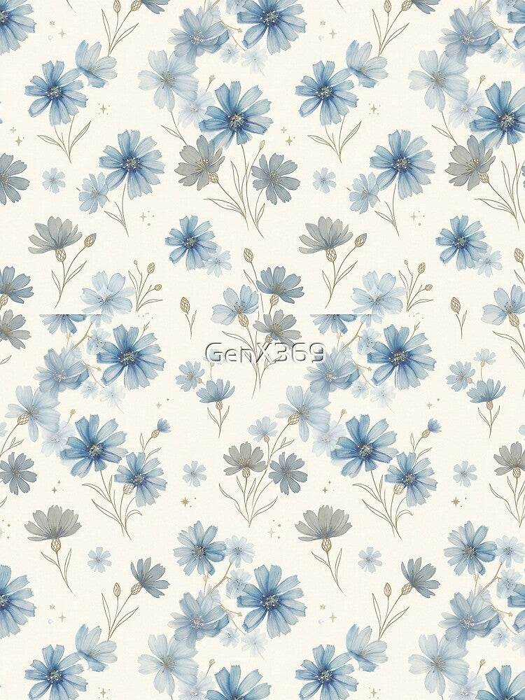 Watercolor Blue Floral Seamless Pattern by GenX369