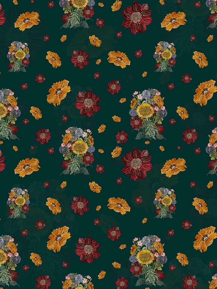 Bouquet flower seamless pattern on green background by Yana Mustafina | Boho Soulful Designs