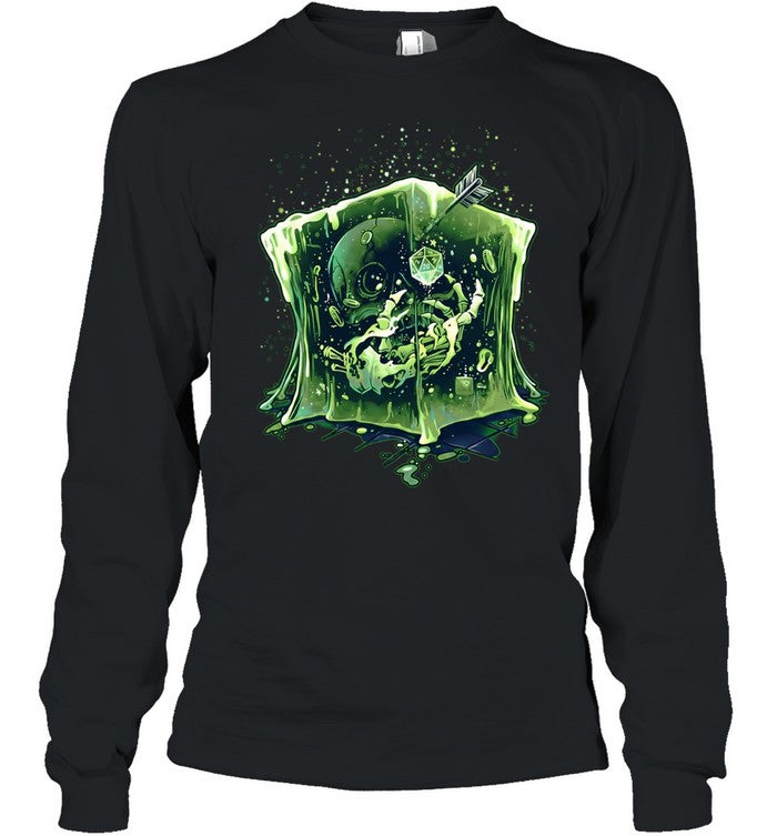 Gelatinous Cube Dungeons and Dragons Tabletop RPG Skull Skeleton Dice 20 Unisex T-Shirt