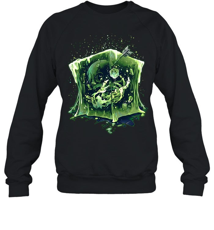 Gelatinous Cube Dungeons and Dragons Tabletop RPG Skull Skeleton Dice 20 Unisex T-Shirt