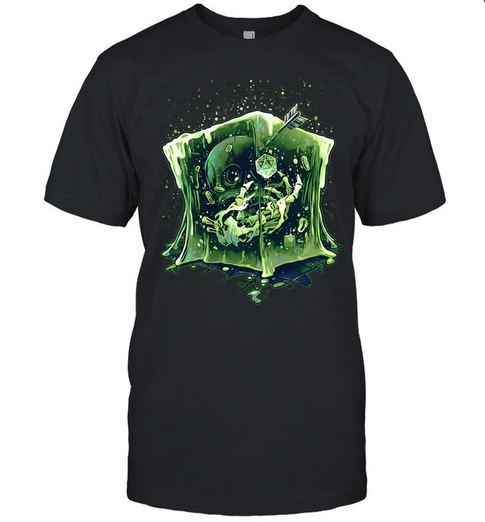 Gelatinous Cube Dungeons and Dragons Tabletop RPG Skull Skeleton Dice 20 Unisex T-Shirt