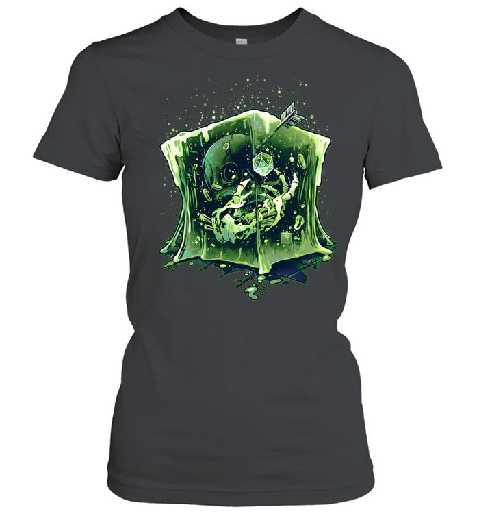 Gelatinous Cube Dungeons and Dragons Tabletop RPG Skull Skeleton Dice 20 Unisex T-Shirt