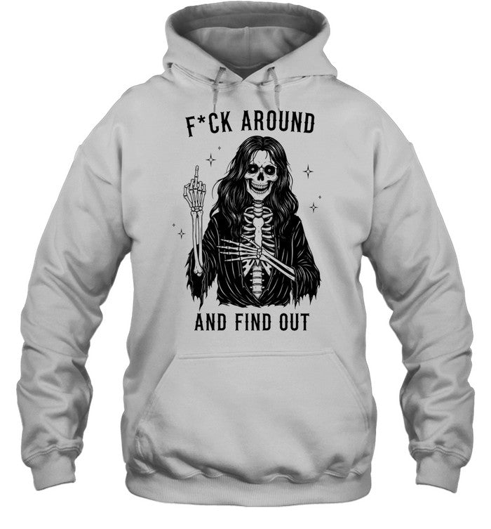 Gothic skeleton middle finger fuck around and find out Halloween Unisex T-Shirt