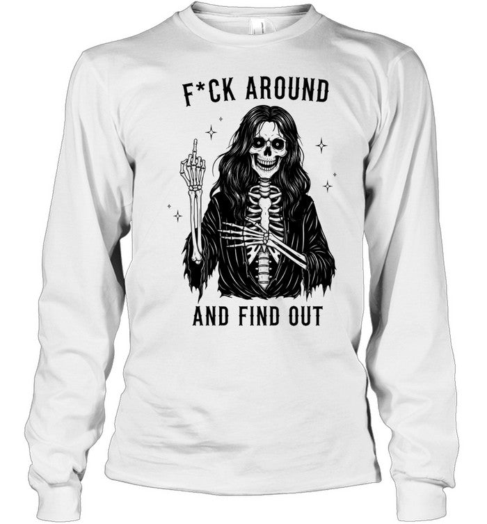 Gothic skeleton middle finger fuck around and find out Halloween Unisex T-Shirt