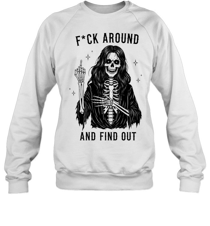 Gothic skeleton middle finger fuck around and find out Halloween Unisex T-Shirt