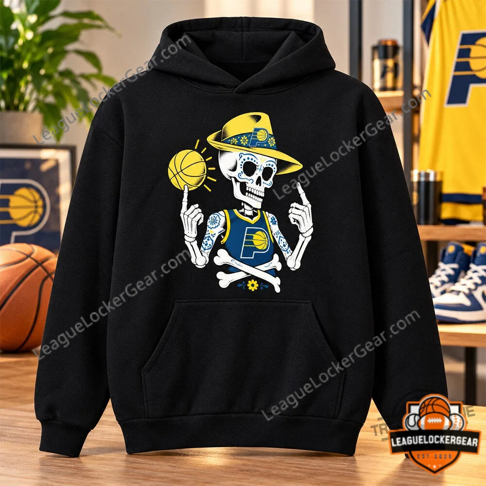 Indiana Pacers Mexico City CDMX Game 2026 Sugar Skull Skeleton Hoodie