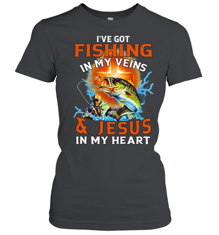I’ve got fishing in my veins and Jesus in my heart Unisex T-Shirt