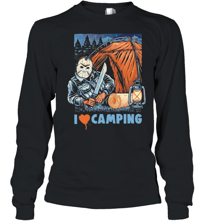 Jason Voorhees holding knife I love camping Unisex T-Shirt