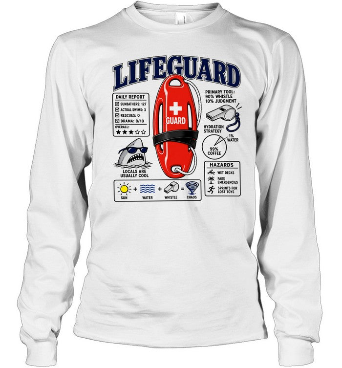Lifeguard Daily Report Sun Water Whistle Equals Chaos Red Rescue Buoy Shark Sunglasses Unisex T-Shirt